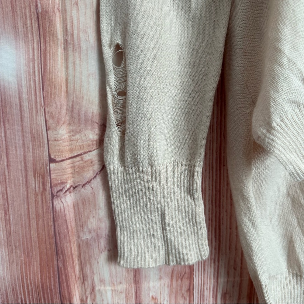 Central Park West Revolve Distressed Ripped V-neck Sweater Cream XS - Picture 11 of 16